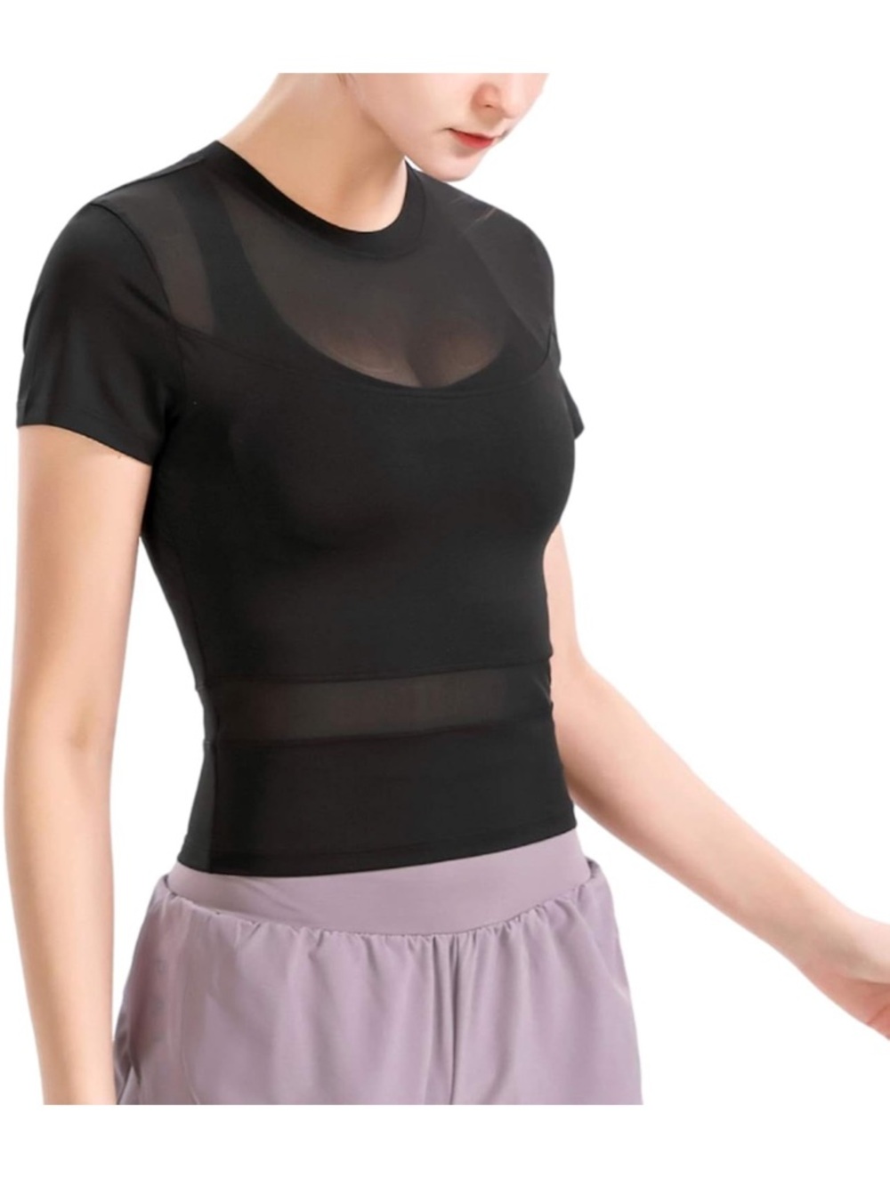 Black Sheer mesh Women’s Active Short Sleeve T-Shirt NWOT
